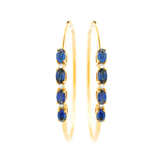 50MM Sapphire Blue Tube Hoop with Diamonds in 14K Gold Plated Silver |Best For Daily/Party Wear | Ideal Gift for All Occasions to loved ones