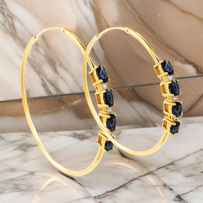 50MM Sapphire Blue Tube Hoop with Diamonds in 14K Gold Plated Silver |Best For Daily/Party Wear | Ideal Gift for All Occasions to loved ones