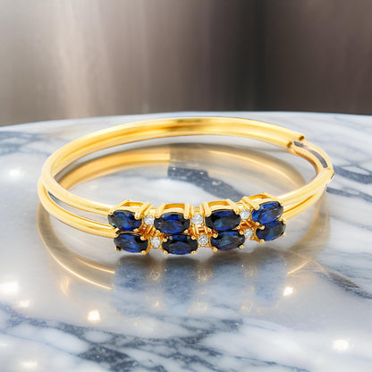 50MM Sapphire Blue Tube Hoop with Diamonds in 14K Gold Plated Silver |Best For Daily/Party Wear | Ideal Gift for All Occasions to loved ones
