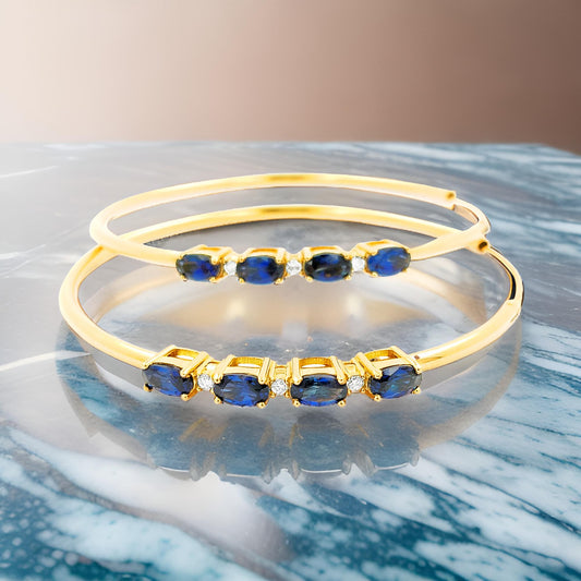 50MM Sapphire Blue Tube Hoop with Diamonds in 14K Gold Plated Silver |Best For Daily/Party Wear | Ideal Gift for All Occasions to loved ones