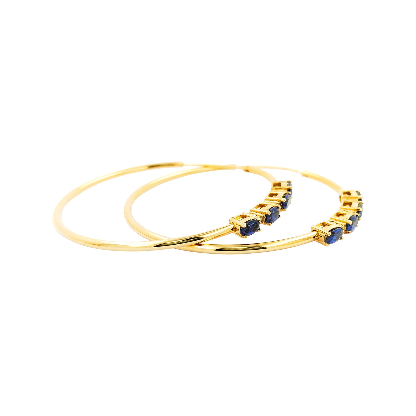 50MM Sapphire Blue Tube Hoop with Diamonds in 14K Gold Plated Silver |Best For Daily/Party Wear | Ideal Gift for All Occasions to loved ones