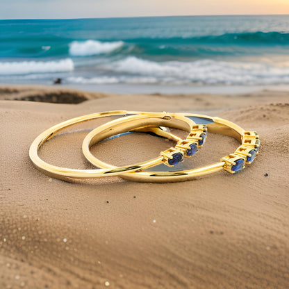 50MM Sapphire Blue Tube Hoop with Diamonds in 14K Gold Plated Silver |Best For Daily/Party Wear | Ideal Gift for All Occasions to loved ones