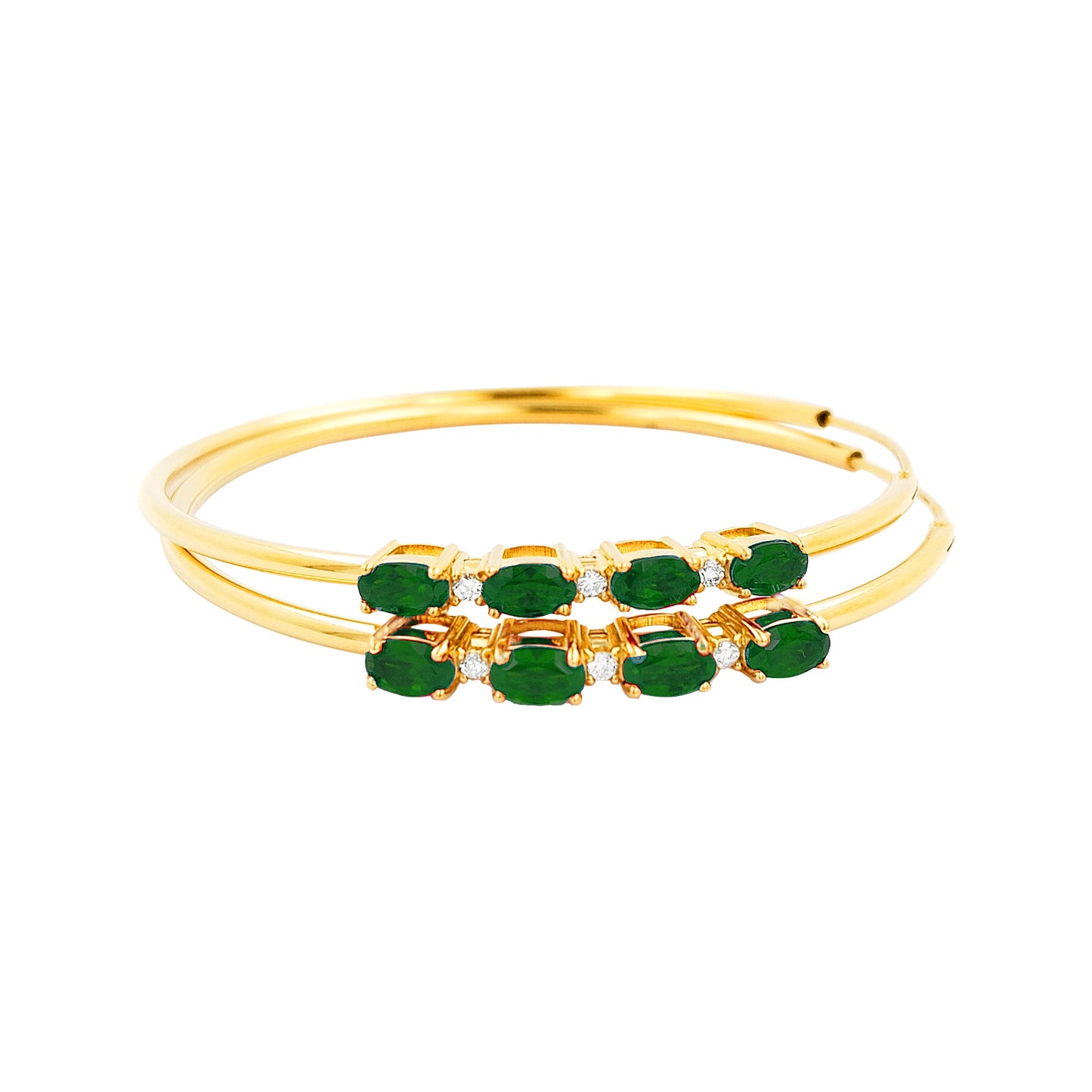 50MM Green Emerald Tube Hoop with Diamonds in 14K Yellow Gold Plated Silver | Perfect For Daily/Party Wear | Ideal Gift for All Occasions