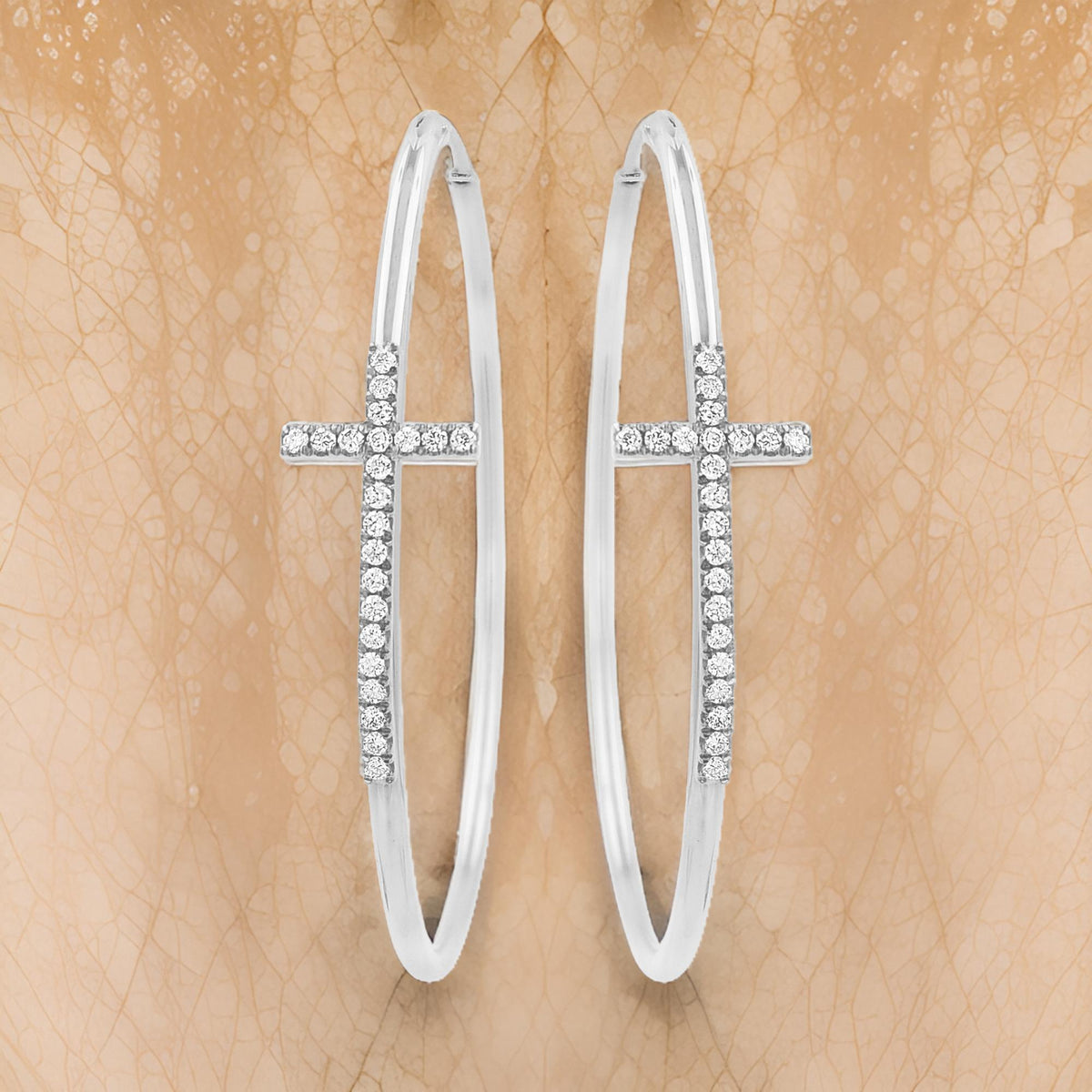14K Gold Plated Sterling Silver Holy Cross Hoop Earrings with Lab-Grown Diamond