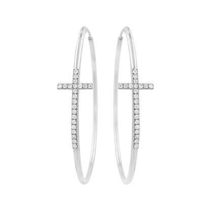14K Gold Plated Sterling Silver Holy Cross Hoop Earrings with Lab-Grown Diamond