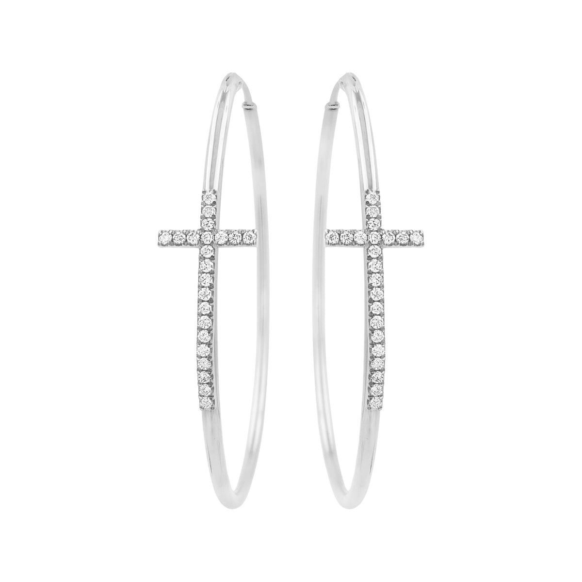 14K Gold Plated Sterling Silver Cross Hoop Earrings, 2.50 CTW Moissanite Religious Jewelry