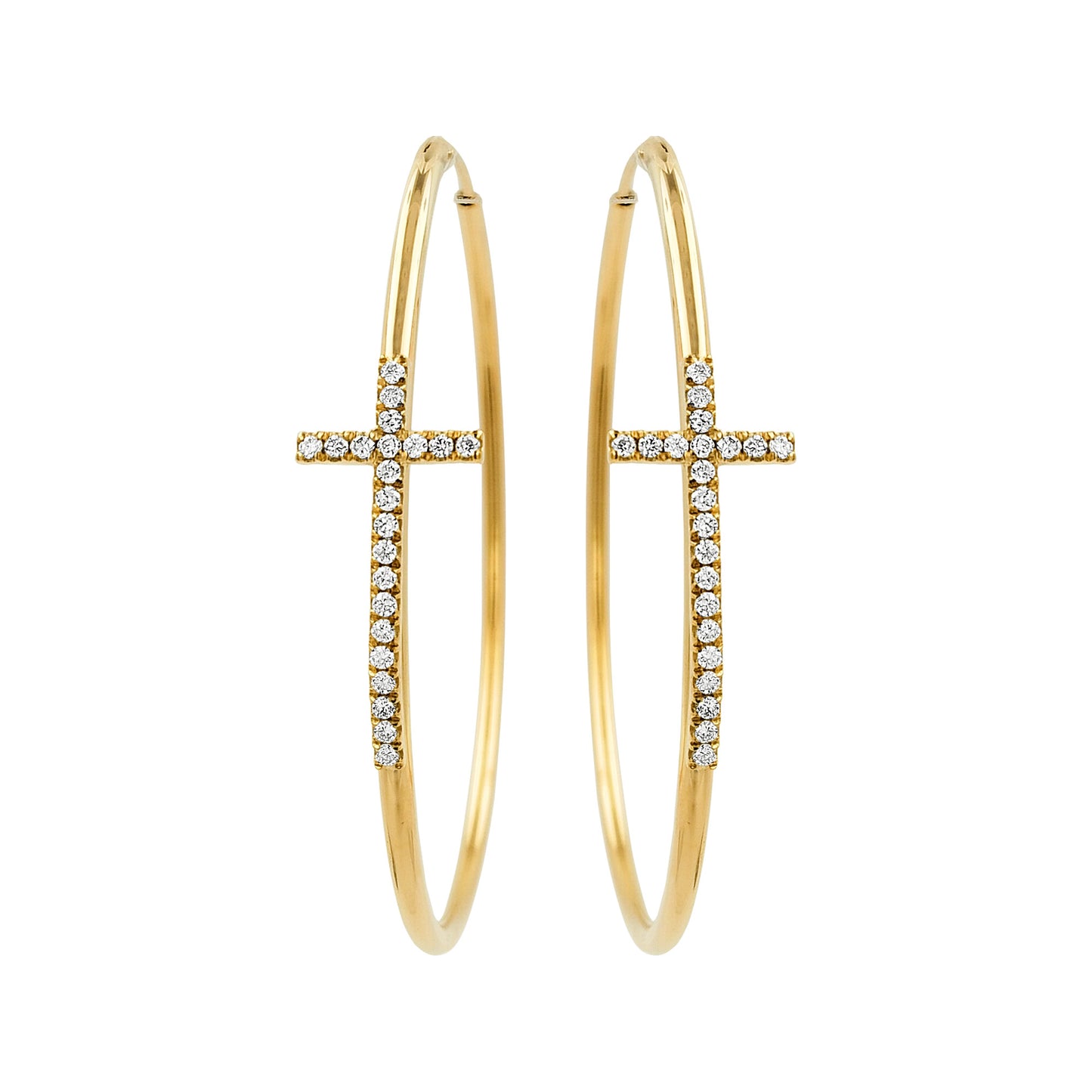 55MM Holy Cross Tube Hoop Earrings with Diamonds in 14K Gold Plated Silver |Best for Daily & Party Wear |Best Gift for Special Occasion