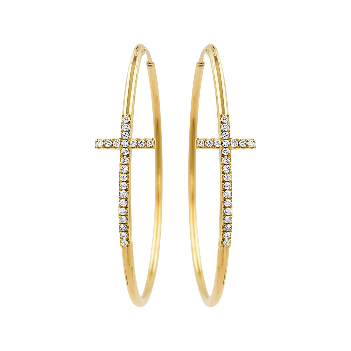 14K Gold Plated Sterling Silver Cross Hoop Earrings, 2.50 CTW Moissanite Religious Jewelry