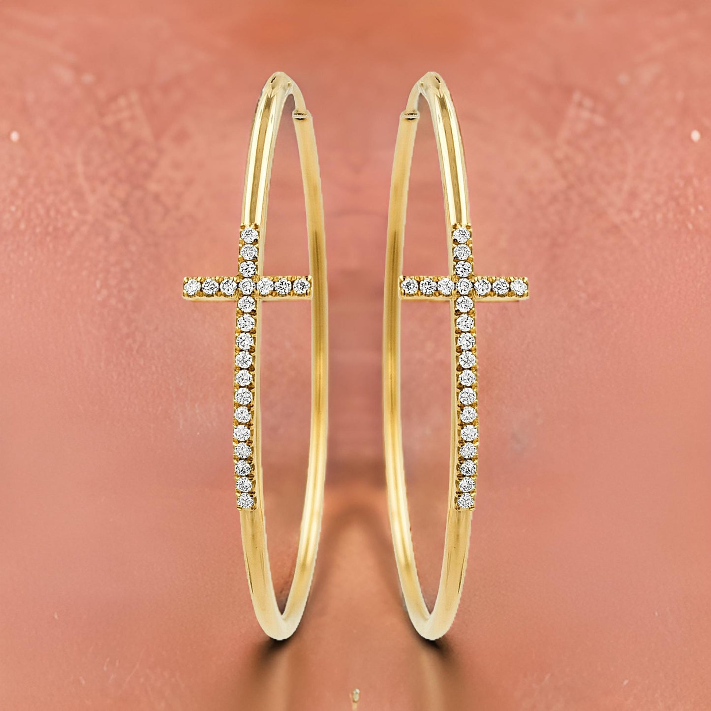 55MM Holy Cross Tube Hoop Earrings with Diamonds in 14K Gold Plated Silver |Best for Daily & Party Wear |Best Gift for Special Occasion