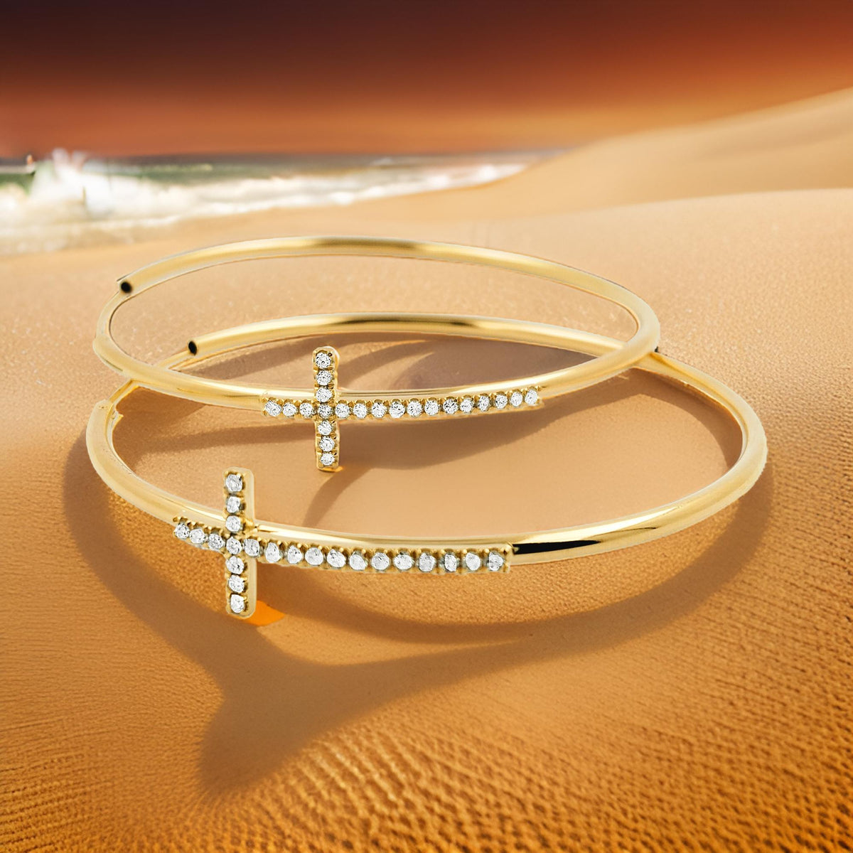 14K Gold Plated Sterling Silver Cross Hoop Earrings, 2.50 CTW Moissanite Religious Jewelry