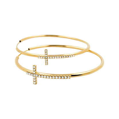 14K Gold Plated Sterling Silver Cross Hoop Earrings, 2.50 CTW Moissanite Religious Jewelry