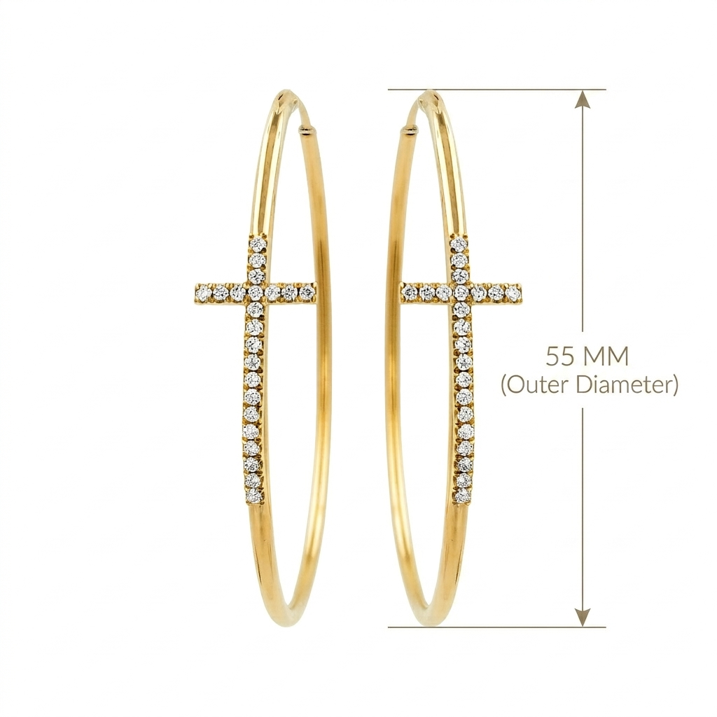14K Gold Plated Sterling Silver Cross Hoop Earrings, 2.50 CTW Moissanite Religious Jewelry