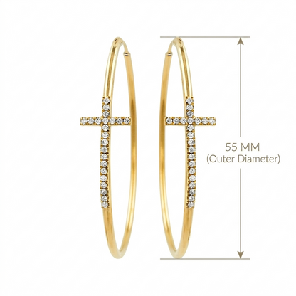 14K Gold Plated Sterling Silver Cross Hoop Earrings, 2.50 CTW Moissanite Religious Jewelry