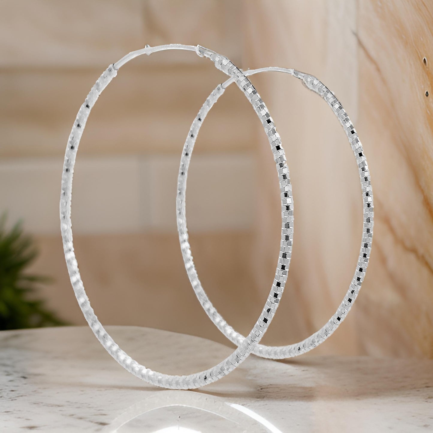 60MM Elegant and Beautiful Pair of Pattern Hoop Earrings in 14K Gold Plated Over Silver |Perfect Daily/Party Wear |Ideal Gift for Loved Ones