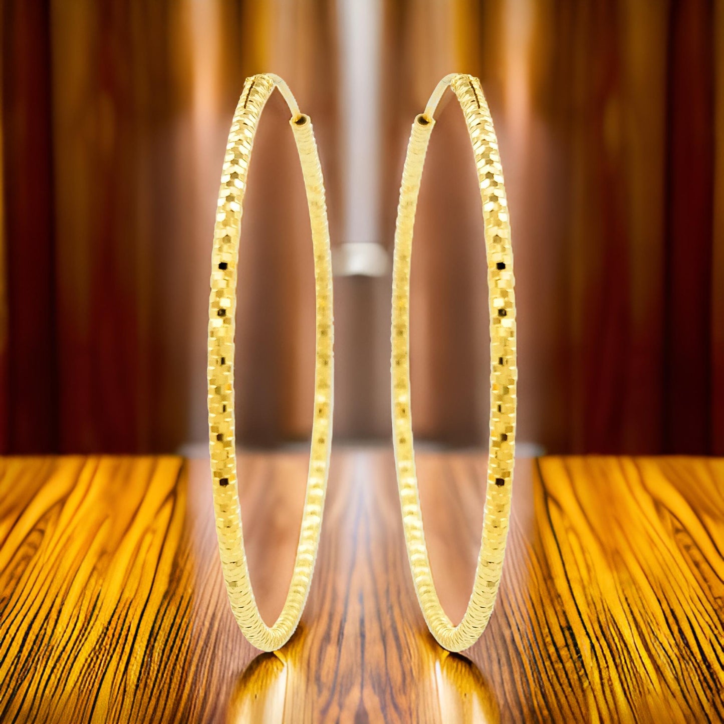 50MM Elegant & Beautiful Pair of Pattern Hoop Earrings in 14K Gold Plated Over Silver |Best for Daily/Party Wear |Ideal Gift for Loved Ones