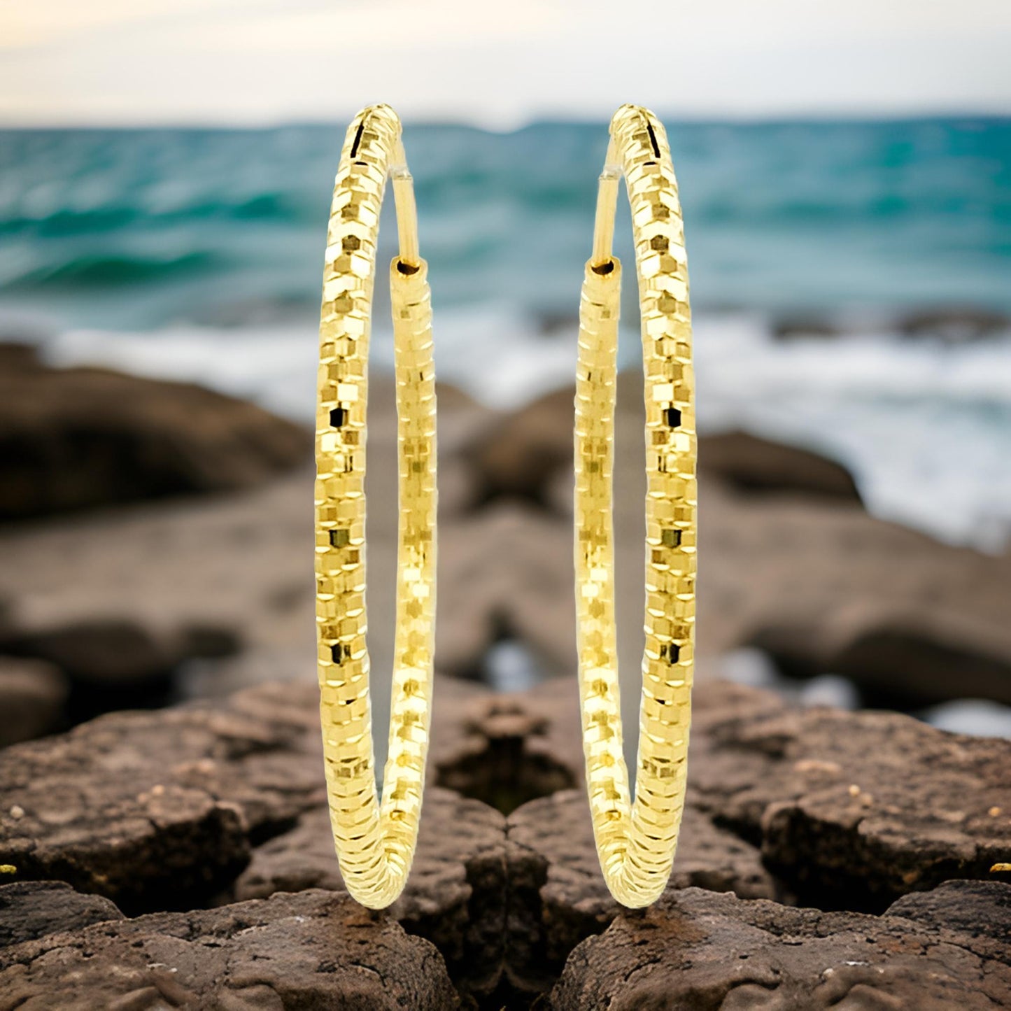 32MM Elegant & Beautiful Pair of Etched Pattern Hoop Earrings in 14K Gold Plated Over Silver |Best for Daily/Party Wear |Gift for Loved Ones
