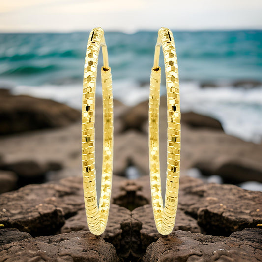 32MM Elegant & Beautiful Pair of Etched Pattern Hoop Earrings in 14K Gold Plated Over Silver |Best for Daily/Party Wear |Gift for Loved Ones