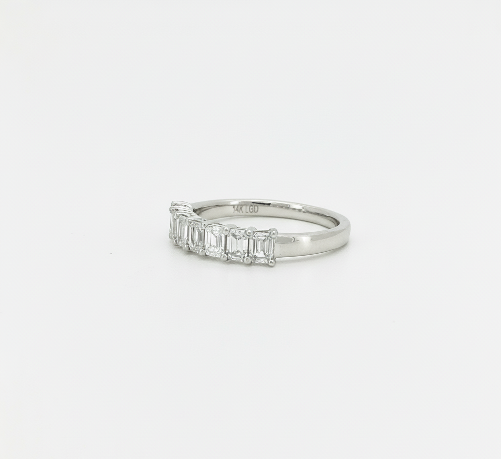 1 CTW Emerald Cut Lab Diamond Wedding Band 14K White Gold | 7-Stone Half Eternity Ring | Christmas Gift | US Size 7