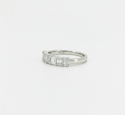 1 CTW Emerald Cut Lab Diamond Wedding Band 14K White Gold | 7-Stone Half Eternity Ring | Christmas Gift | US Size 7