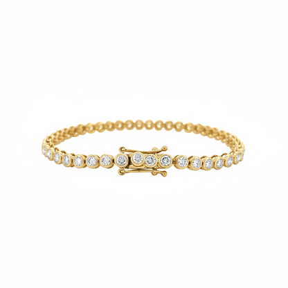 14K Gold Plated Moissanite Tennis Bracelet | Bezel Set Dainty Sparkle | Women's Holiday Gift