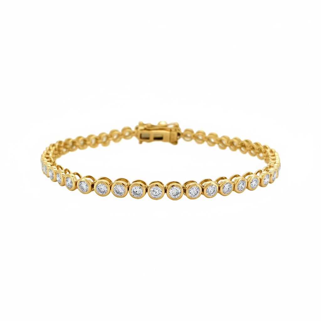 14K Gold Plated Moissanite Tennis Bracelet | Bezel Set Dainty Sparkle | Women's Holiday Gift