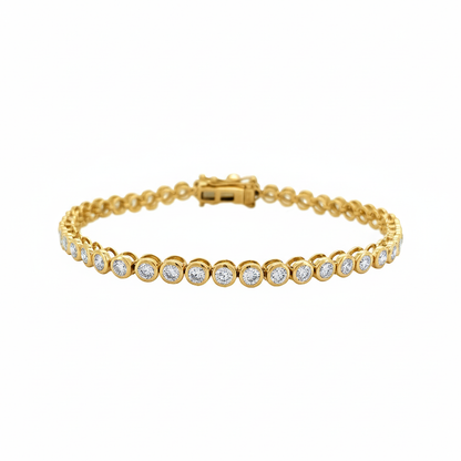14K Gold Plated Moissanite Tennis Bracelet | Bezel Set Dainty Sparkle | Women's Holiday Gift