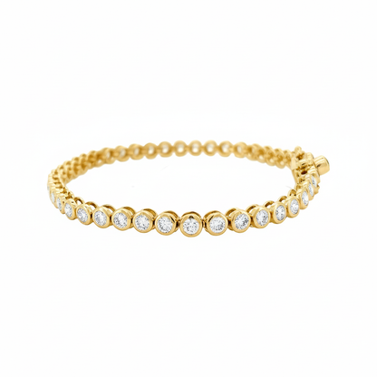 14K Gold Plated Moissanite Tennis Bracelet | Bezel Set Dainty Sparkle | Women's Holiday Gift