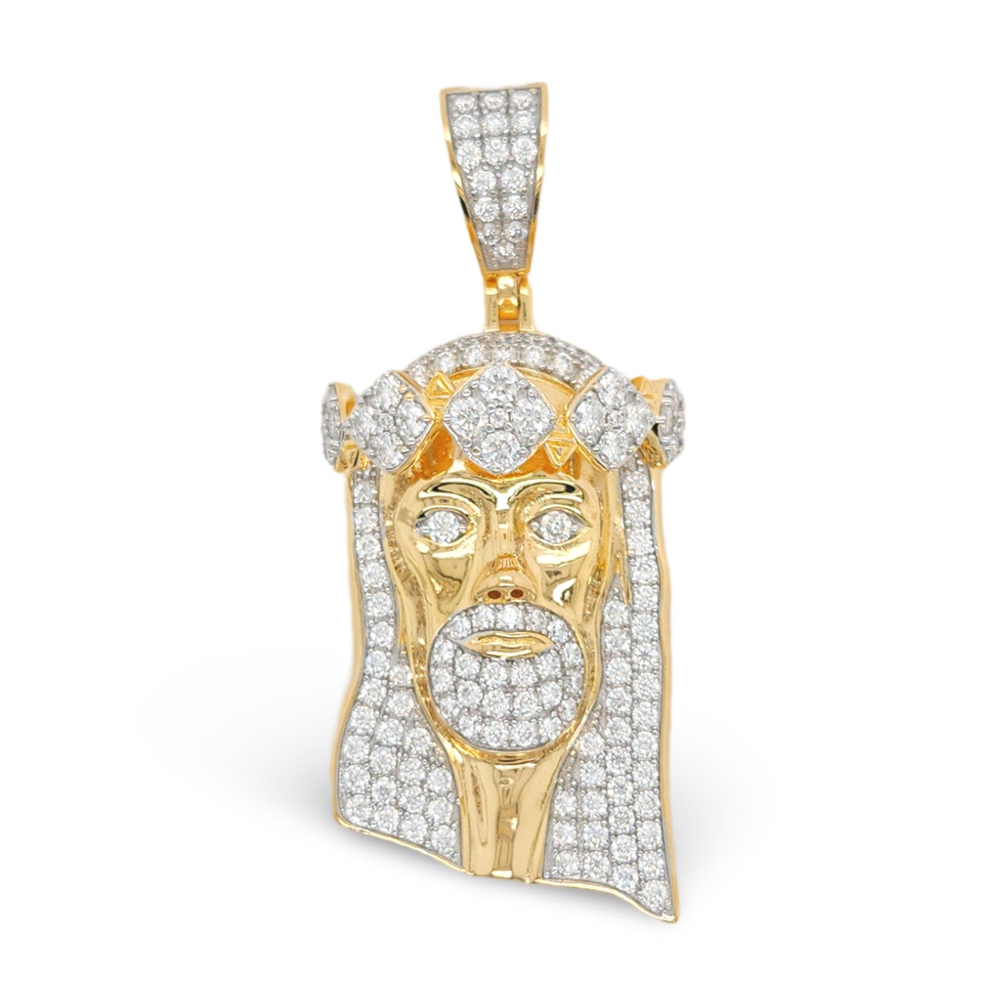 2 Inch Jesus Face Pendant in Moissanite with 14K Yellow Gold Plated Silver |Religious Gift |Gift For Parents |Hip Hop Style|Christmas Gift