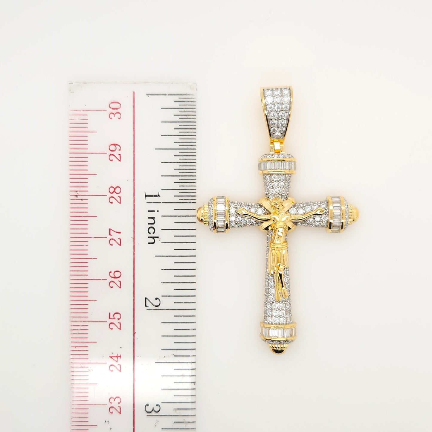 2 1/2 Inch Holy Cross Pendant in Moissanite with 14K Yellow Gold Plated Silver |Religious Gift | Xmas Gift| Gift for Parents |Ideal gift