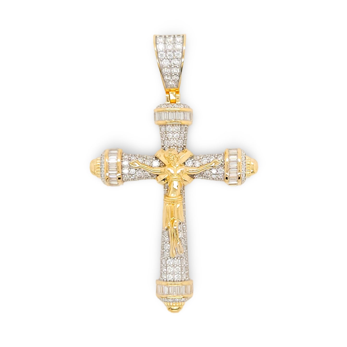 2 1/2 Inch Holy Cross Pendant in Moissanite with 14K Yellow Gold Plated Silver |Religious Gift | Xmas Gift| Gift for Parents |Ideal gift