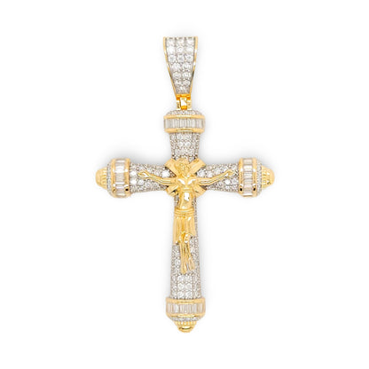 2 1/2 Inch Holy Cross Pendant in Moissanite with 14K Yellow Gold Plated Silver |Religious Gift | Xmas Gift| Gift for Parents |Ideal gift