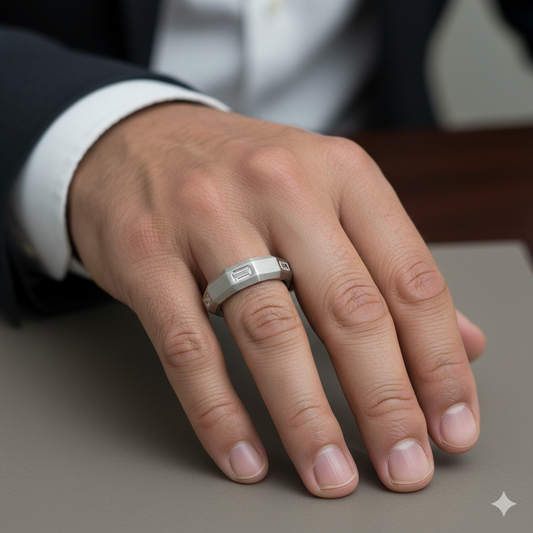 Men's Emerald Cut Diamond Ring, 2CTW 14K Gold Plated Silver Band, Men's Wedding Band, Modern Engagement Ring, Promise Ring, Groom Gift