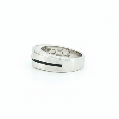 14K Gold Plated Silver Men's Ring, Geometric Design, Lab Grown Diamond Ring, Flush Set Diamond Wedding Band, Half Carat Center Stone Ring