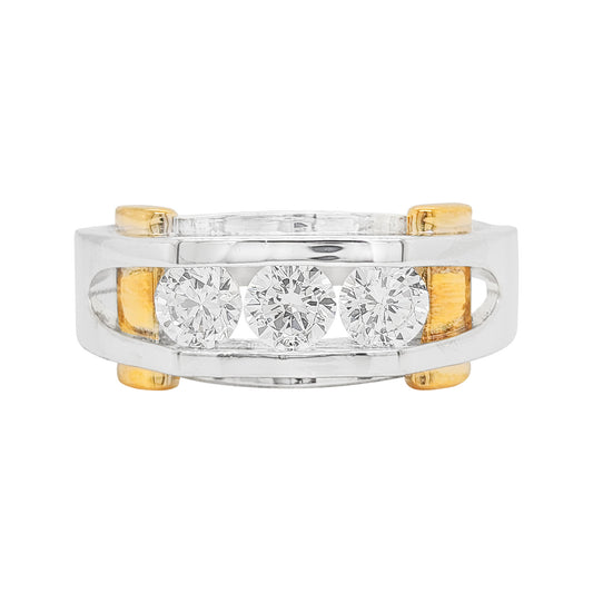 14K Gold Two Tone Mens Lab Grown Diamond Wedding Band, 0.5CT & 1CT Round Cut Silver Anniversary Ring, Unique Geometric Masculine Jewelry