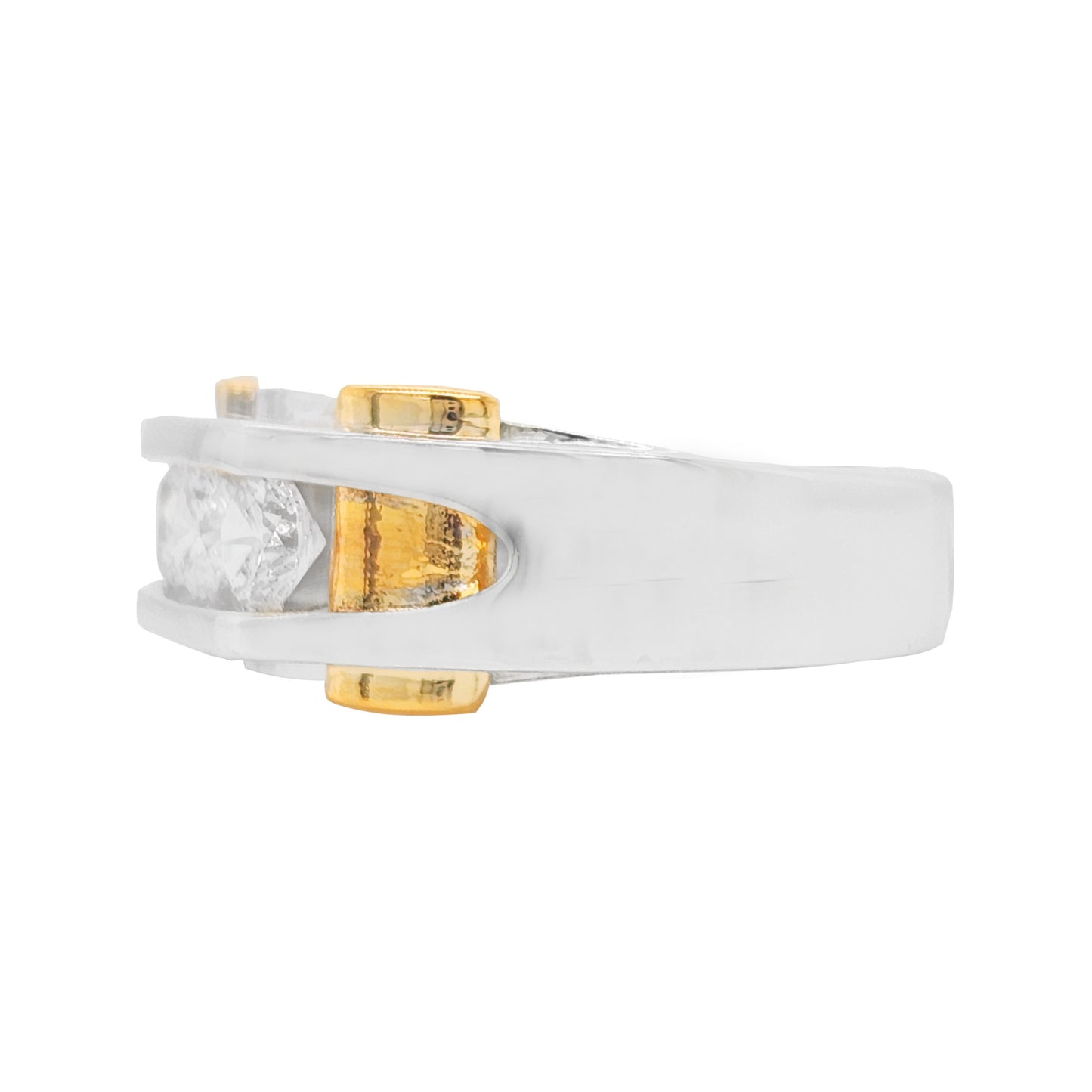 14K Gold Two Tone Mens Lab Grown Diamond Wedding Band, 0.5CT & 1CT Round Cut Silver Anniversary Ring, Unique Geometric Masculine Jewelry