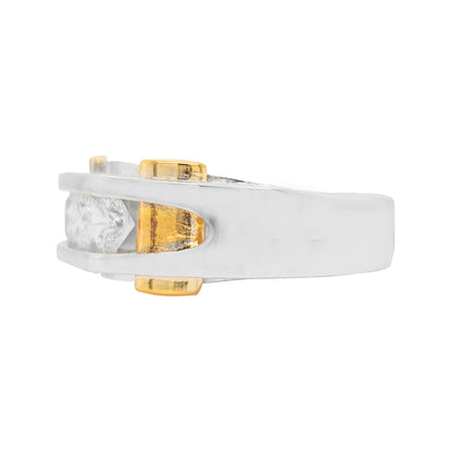 14K Gold Two Tone Mens Lab Grown Diamond Wedding Band, 0.5CT & 1CT Round Cut Silver Anniversary Ring, Unique Geometric Masculine Jewelry