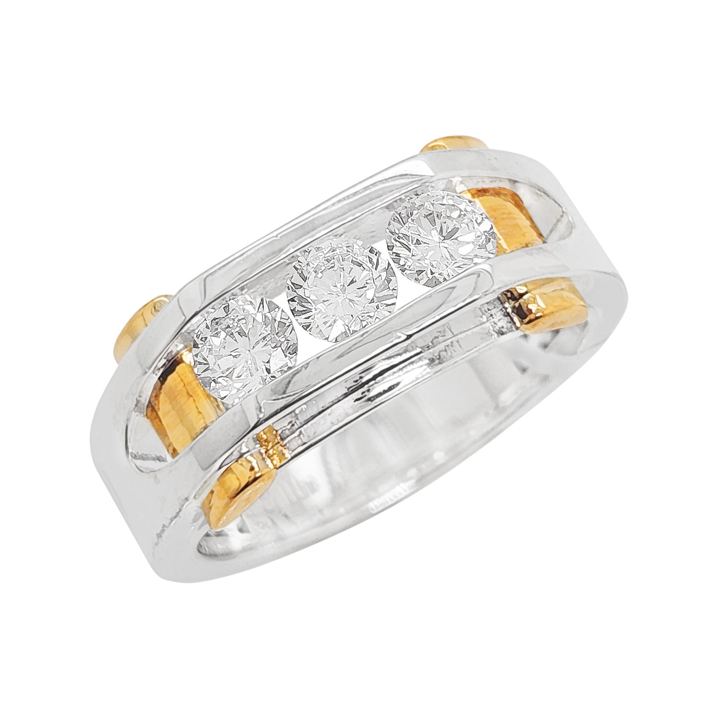 14K Gold Two Tone Mens Lab Grown Diamond Wedding Band, 0.5CT & 1CT Round Cut Silver Anniversary Ring, Unique Geometric Masculine Jewelry