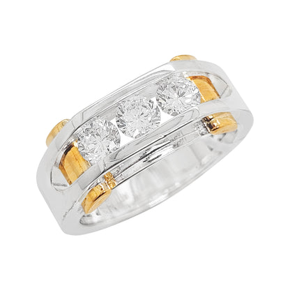 14K Gold Two Tone Mens Lab Grown Diamond Wedding Band, 0.5CT & 1CT Round Cut Silver Anniversary Ring, Unique Geometric Masculine Jewelry
