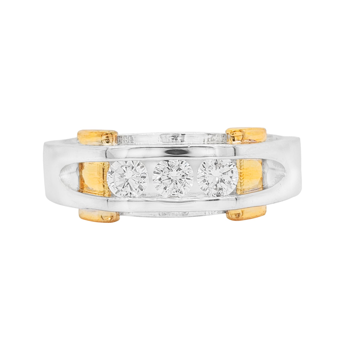 14K Gold Two Tone Mens Lab Grown Diamond Wedding Band, 0.5CT & 1CT Round Cut Silver Anniversary Ring, Unique Geometric Masculine Jewelry