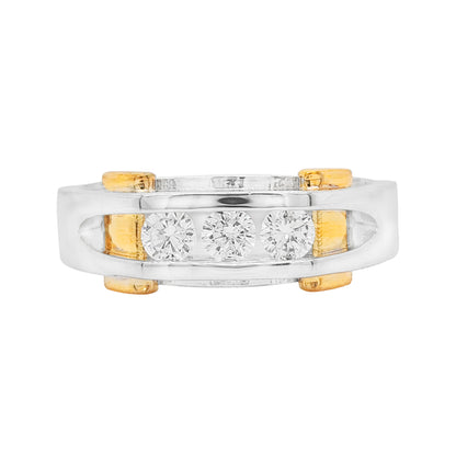 14K Gold Two Tone Mens Lab Grown Diamond Wedding Band, 0.5CT & 1CT Round Cut Silver Anniversary Ring, Unique Geometric Masculine Jewelry