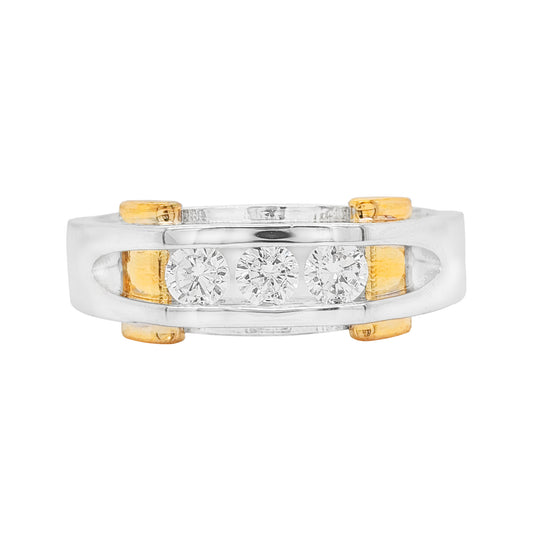 14K Gold Two Tone Mens Lab Grown Diamond Wedding Band, 0.5CT & 1CT Round Cut Silver Anniversary Ring, Unique Geometric Masculine Jewelry