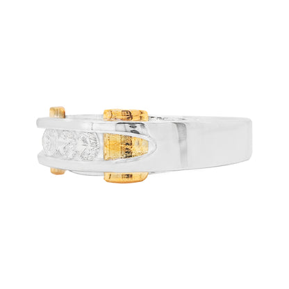 14K Gold Two Tone Mens Lab Grown Diamond Wedding Band, 0.5CT & 1CT Round Cut Silver Anniversary Ring, Unique Geometric Masculine Jewelry