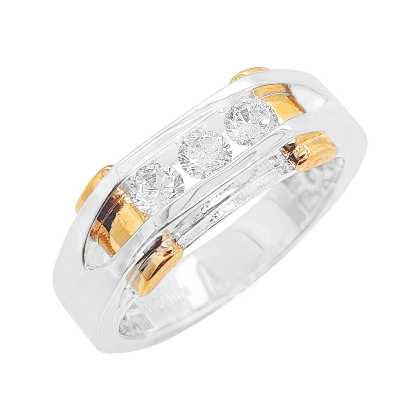 14K Gold Two Tone Mens Lab Grown Diamond Wedding Band, 0.5CT & 1CT Round Cut Silver Anniversary Ring, Unique Geometric Masculine Jewelry