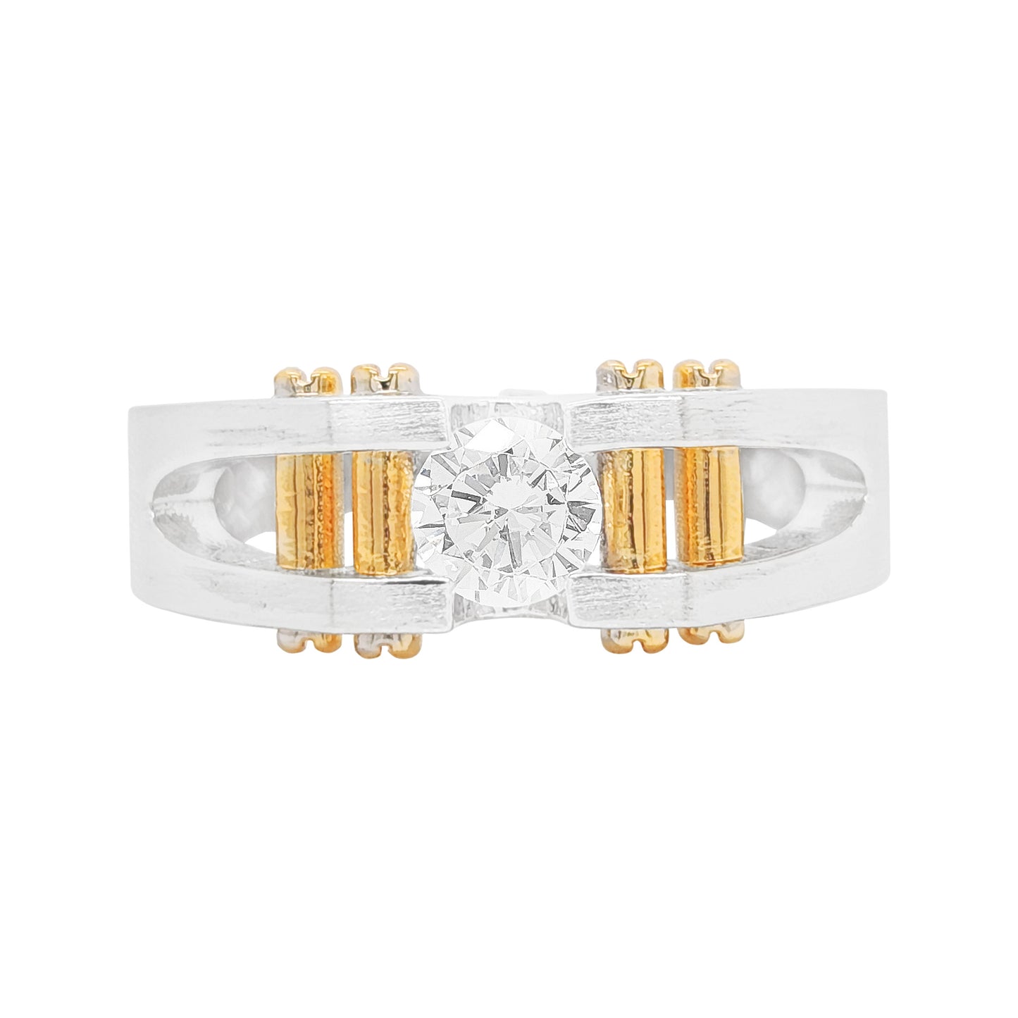 14K Gold Plated Two Tone Mens Lab Grown Diamond Wedding Band, 1CT Solitaire Silver Statement Ring, Masculine Anniversary Jewelry