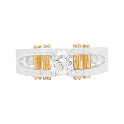14K Gold Plated Two Tone Mens Lab Grown Diamond Wedding Band, 1CT Solitaire Silver Statement Ring, Masculine Anniversary Jewelry