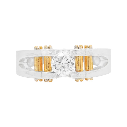 14K Gold Plated Two Tone Mens Lab Grown Diamond Wedding Band, 1CT Solitaire Silver Statement Ring, Masculine Anniversary Jewelry