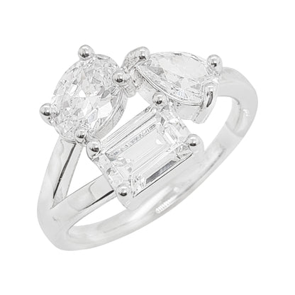 14K Gold Plated Trio Lab Grown Diamond Ring, 2.4CT Pear Emerald Oval Cut Silver Multi Stone Band,  Toi Et Moi Wedding Anniversary Jewelry
