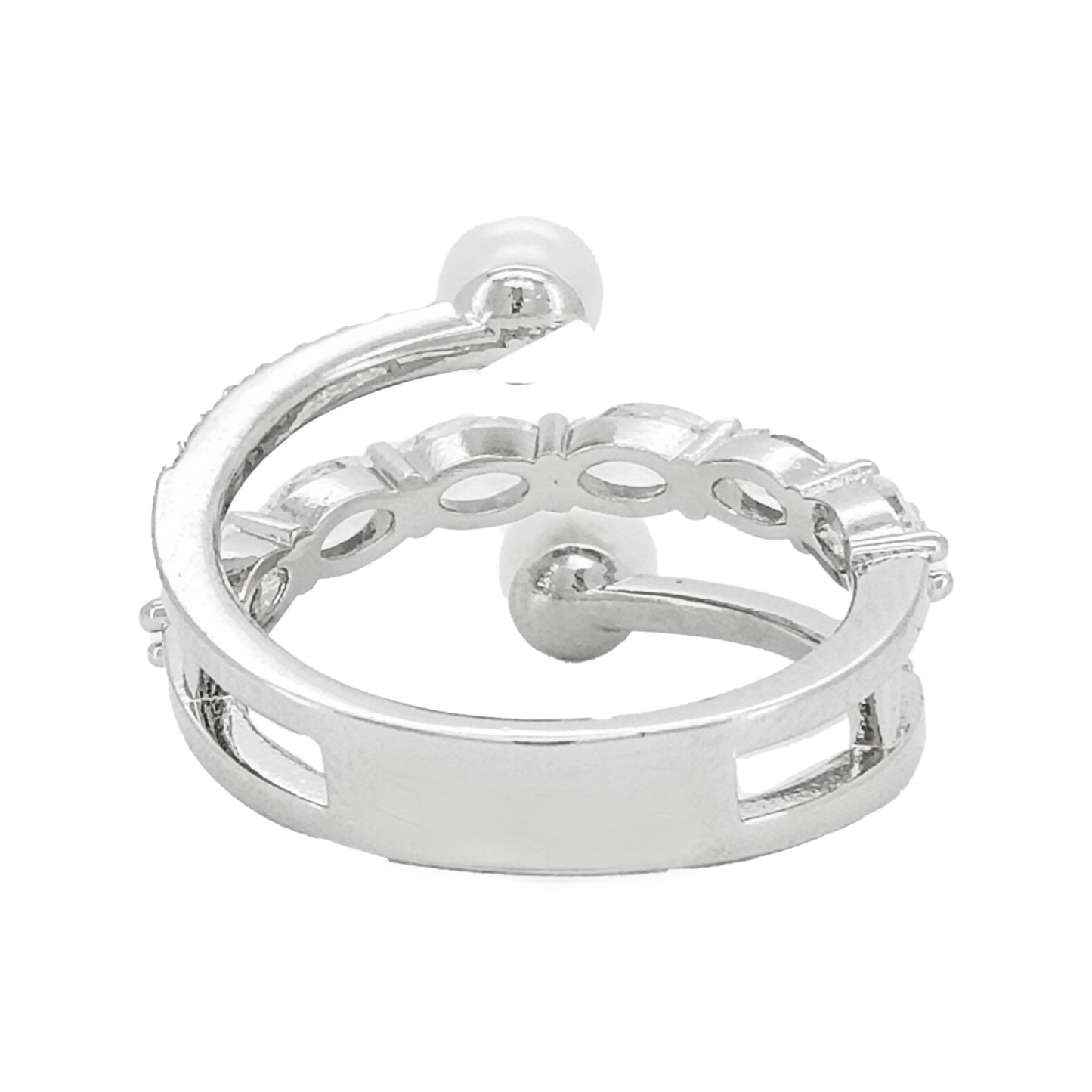 Toi et Moi Ring 14k Gold Plated Silver Oval & Round Lab Grown Diamond 2.8CTW Dual Pearl 1.6CTW Bypass Open Ring Unique Wedding Jewelry Gift