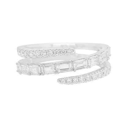 14k Gold Plated Silver Wrap Ring Lab Grown Emerald and Round Diamond 1CTW Spiral Bypass Coil Statement Jewelry Unique Stackable Wedding Band