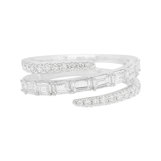 14k Gold Plated Silver Wrap Ring Lab Grown Emerald and Round Diamond 1CTW Spiral Bypass Coil Statement Jewelry Unique Stackable Wedding Band